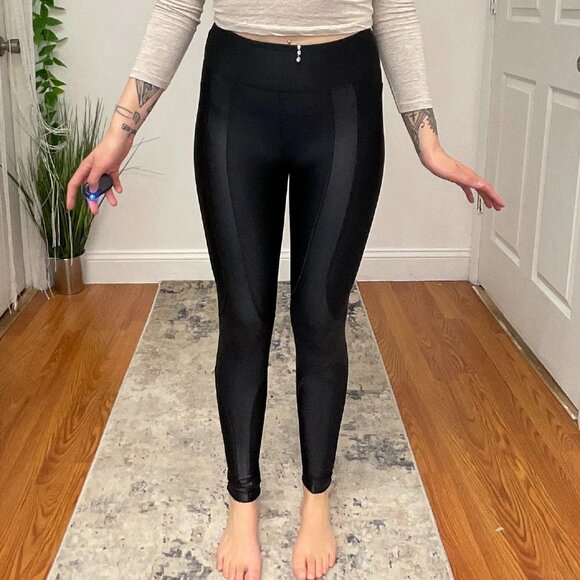 Koral Faux Leather Stripe High Waist Trainer Leggings Size S Black - Picture 1 of 7